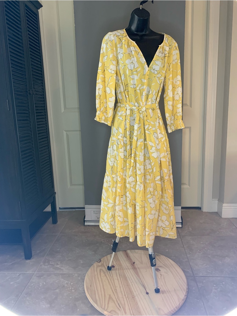 Velvet by Graham & Spencer Yellow & White Floral Wrap Midi Dress